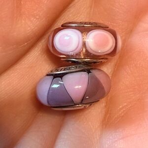 2 Pandora Pink Charm Beads Murano Glass Retired